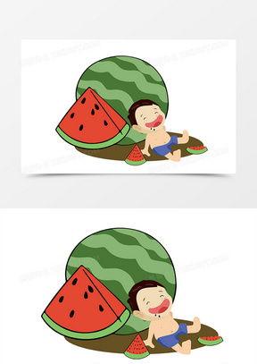 男孩插画吃瓜图片